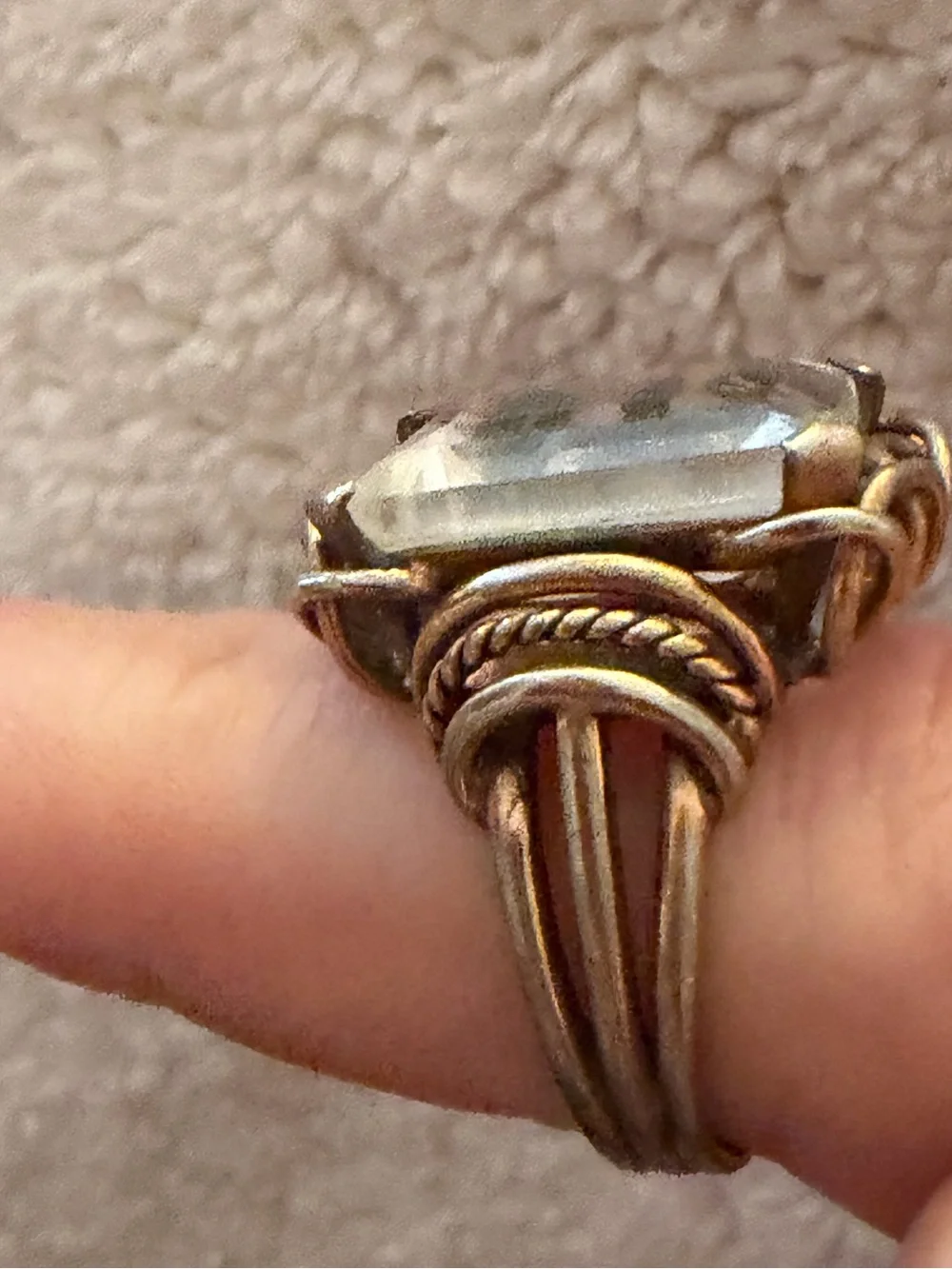 Vintage-Style Clear quartz Statement Ring in Gold Tone setting GUC